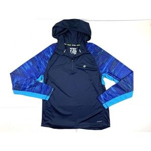 Sb Tech Cool Play Mens M T-Shirt Hooded Long Sleeve Blue Aqua Training 1/4 Zip